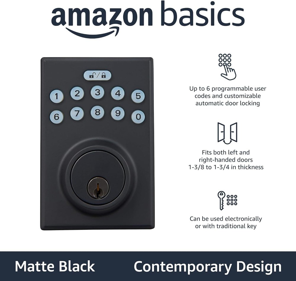 Amazon Basics Electronic Keypad Deadbolt Door Lock PL1S4910 - Matte Black