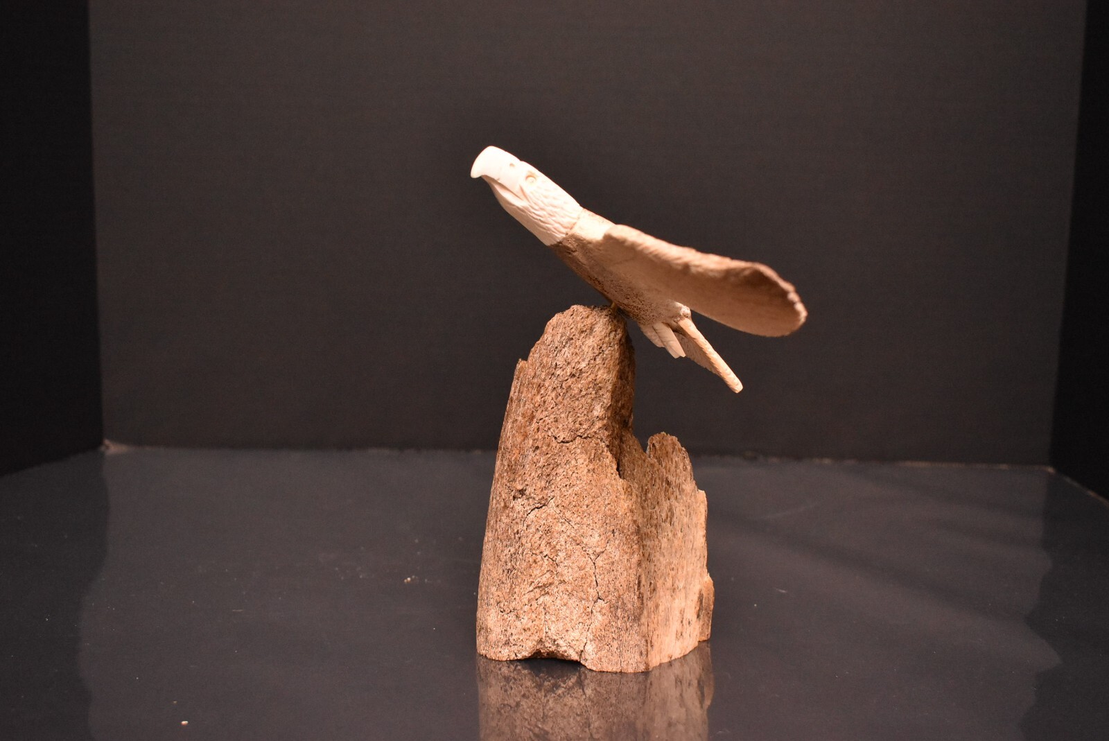 INUIT Figure Fossilized BUFFALO BONE CARVED EAGLE Northwest Coast Sculpture
