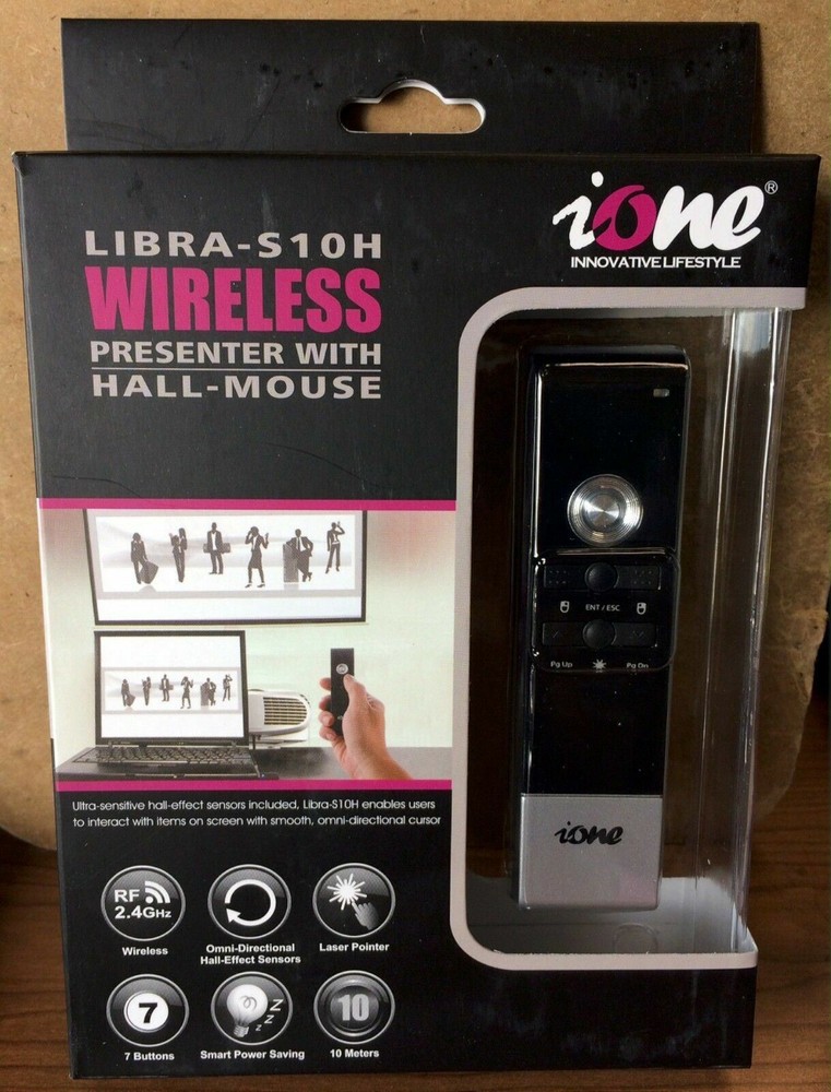 NEW iOne Libra-S10H Wireless Presenter with Hall-Mouse Remote Laser Pointer USB