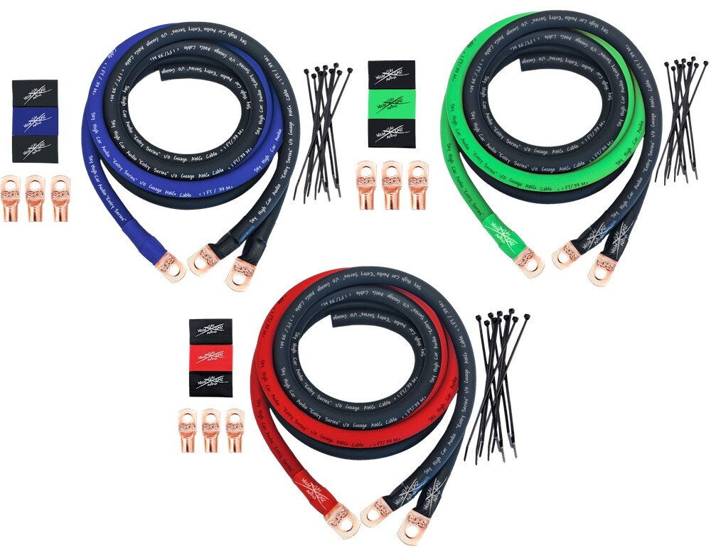 Sky High Car Audio E-Series 1/0 Big 3 Upgrade GREEN/BLACK Electrical Wiring Kit