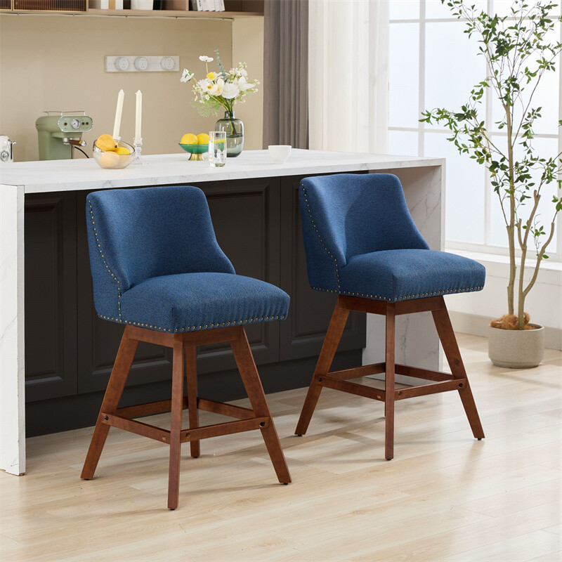 Set 2 Counter Height Swivel Barstools,26'' H Seat Height Upholstered Bar Stools