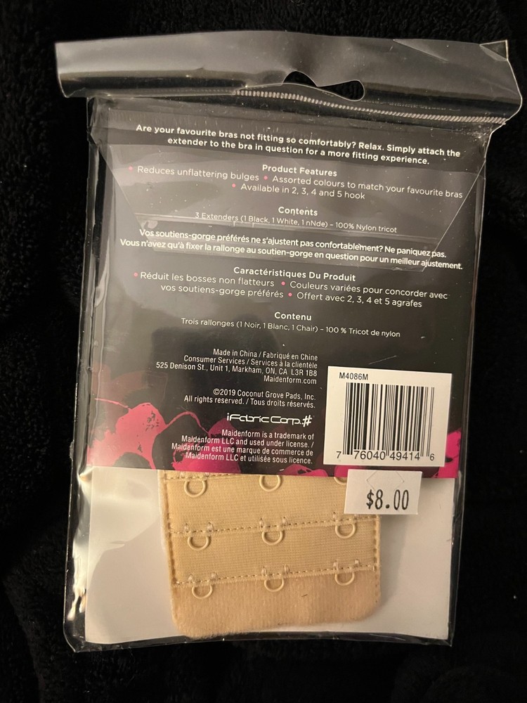 New Maidenform Black, White, and Tan 3 Hook Bra Extenders