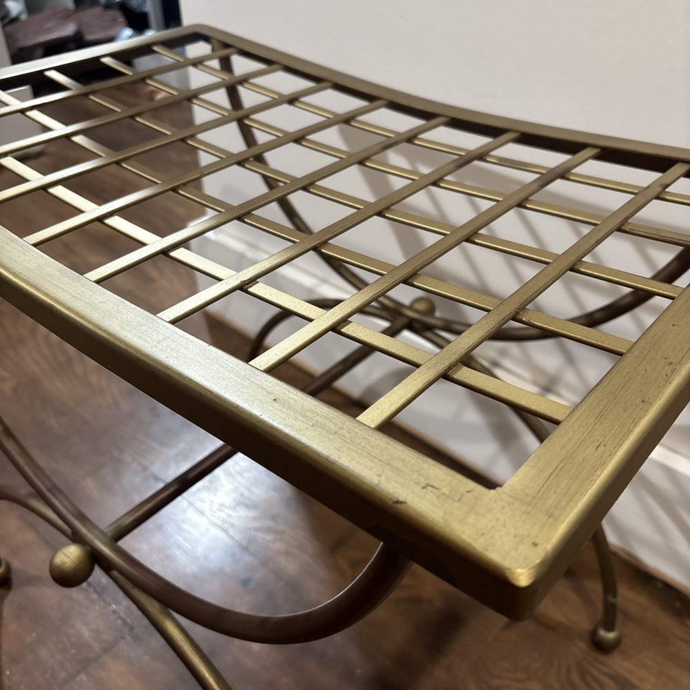 Gold Welded Wire Vanity Stool Bench MCM Arc Design Vtg