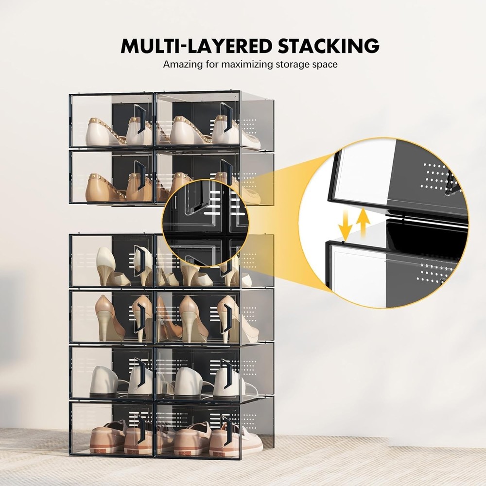 X-Large Shoe Storage Box Fit Size 11 Clear Plastic Stackable Shoe Organizer