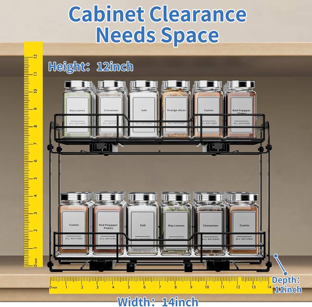 2-Tier Pull Out Spice Rack, Spice Rack Organizer, Pull Out Spice Racks for insid