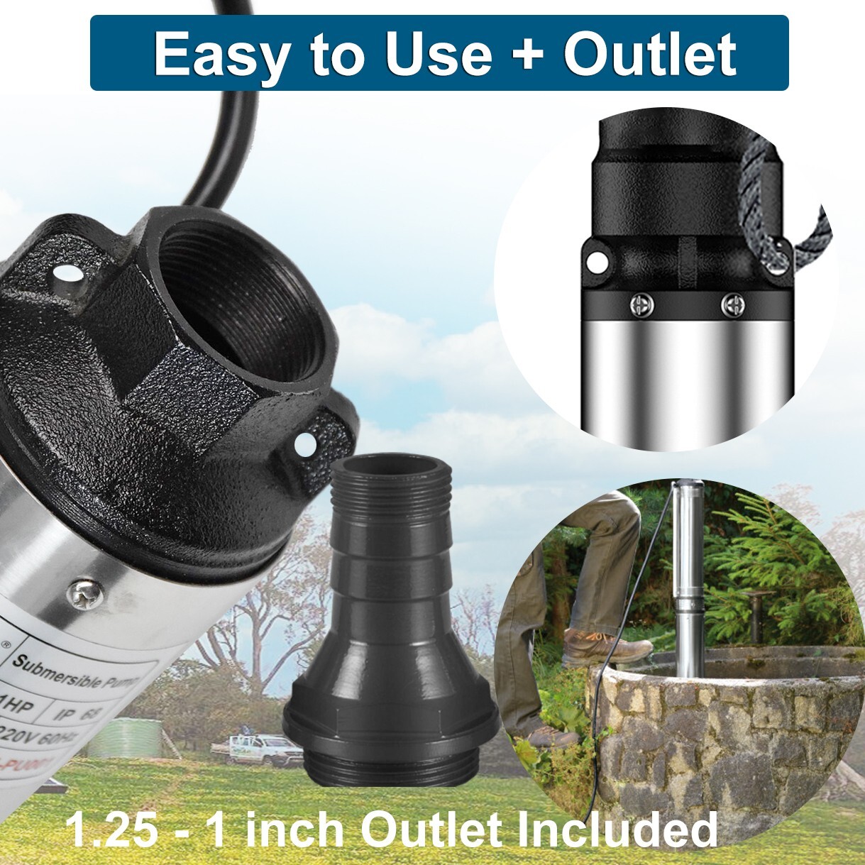 2HP 4" Deep Well Submersible Pump, 220V, 37 GPM, 427FT Max, 12 Stage 100FT Cord