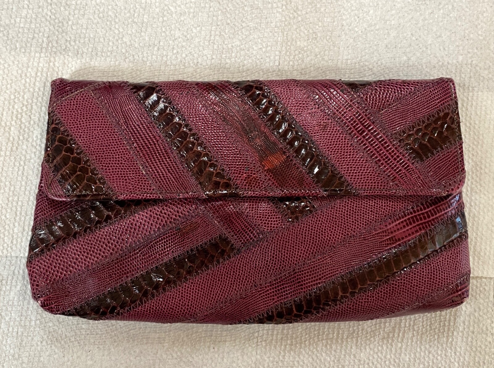 VTG David Mehler Retro Purse HandBag Clutch Womens Maroon Reds Snakeskin*read