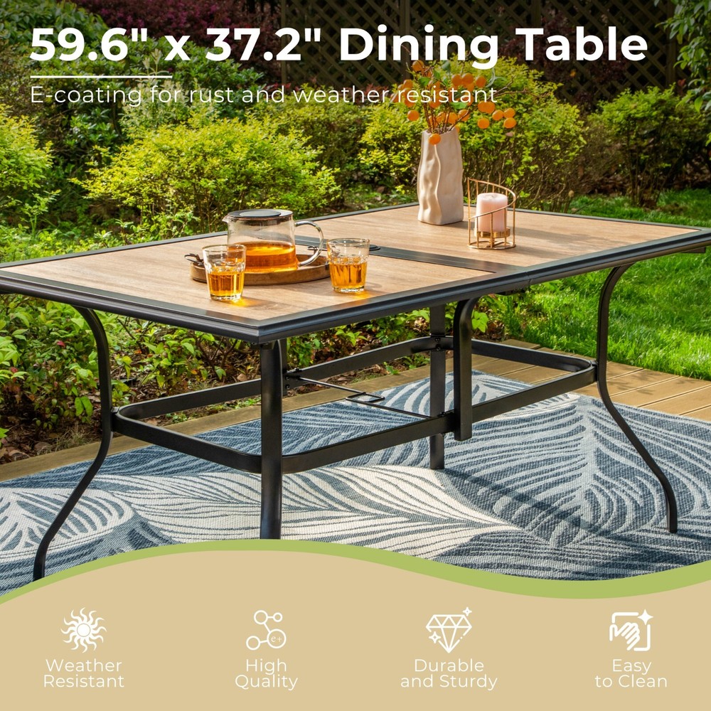 Outdoor Dining Table with Umbrella Hole Rectangular Patio Table for 4-6 Person