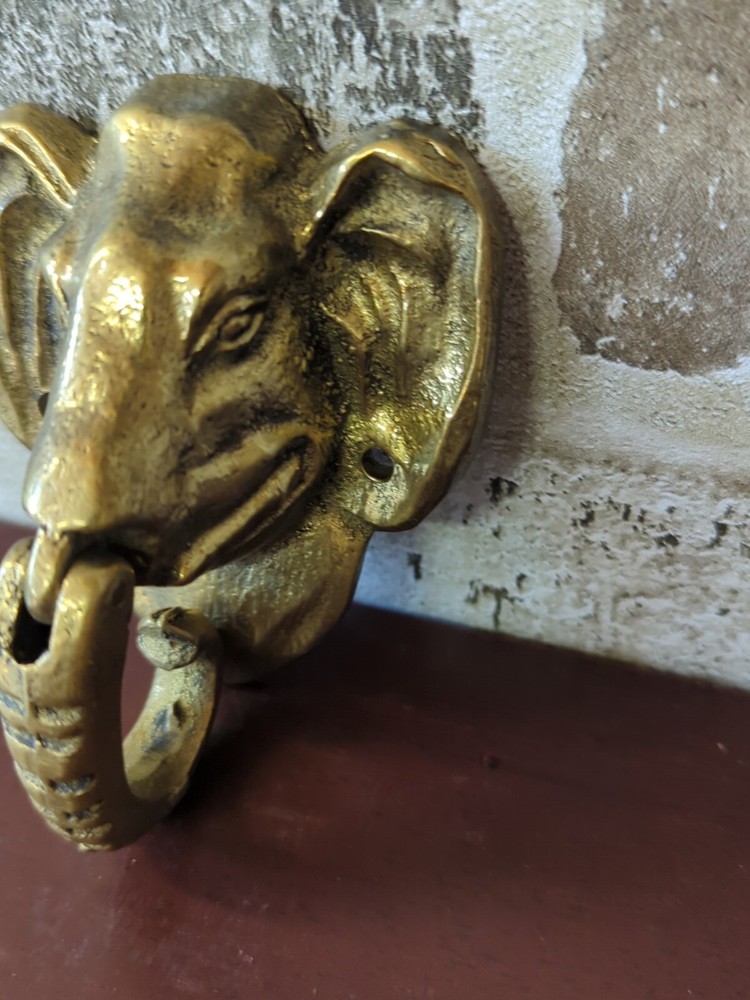 Vintage Handcrafted Solid Brass Elephant Figural Door Bell Knocker Home Decor 🔥