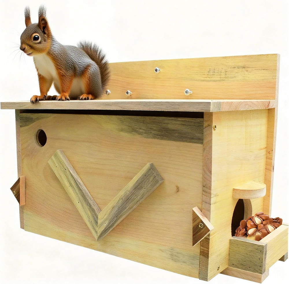 Cedar Squirrel House - Handmade All-Weather Nesting Box with Mounting Kit