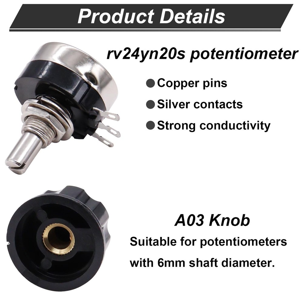 10k Ohm Rotary Potentiometer for Inverter Speed Control + Knobs & Dials