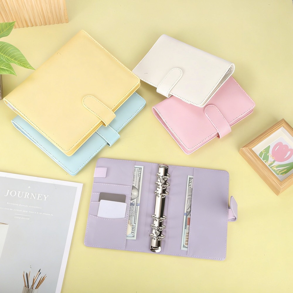 A6 PU Leather Binder Protector, 6 Ring Loose Leaf Notebook Shell, White