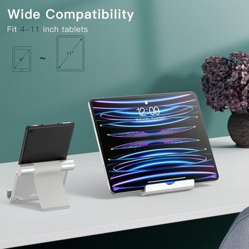 Tablet Stand, Adjustable Portable Desktop Holder, Foldable Dock for Silver
