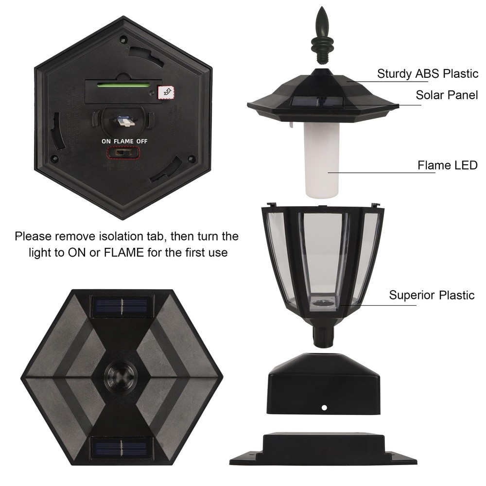 Dynaming Solar Flame Post Lights Outdoor, Powered Lamps 2 Pack, Black