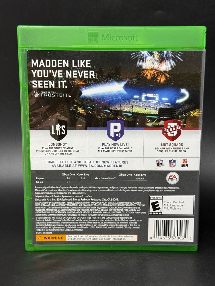 Madden NFL 18 (Microsoft Xbox One) *CASE & INSERTS ONLY -- NO GAME*