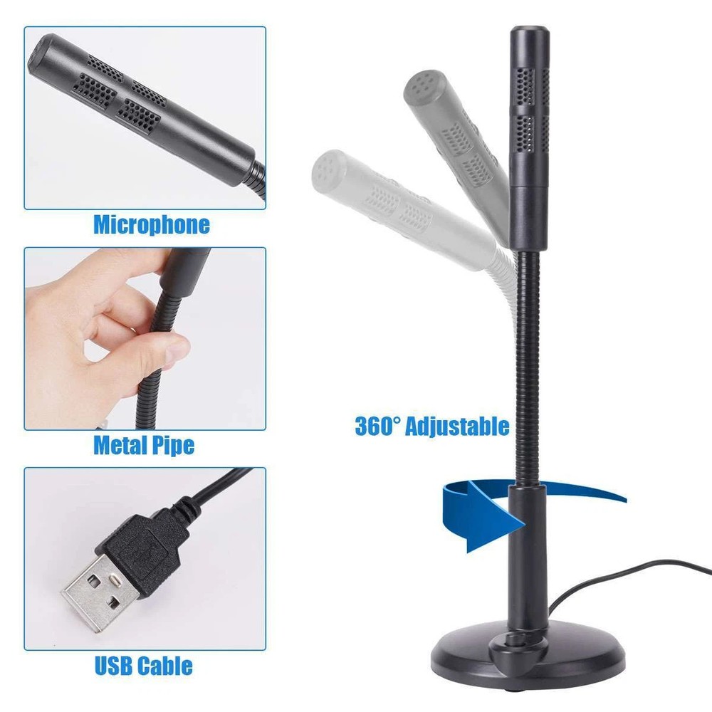 Mini USB Condenser Microphone with Stand - Plug & Play for PC/Laptop/Mac