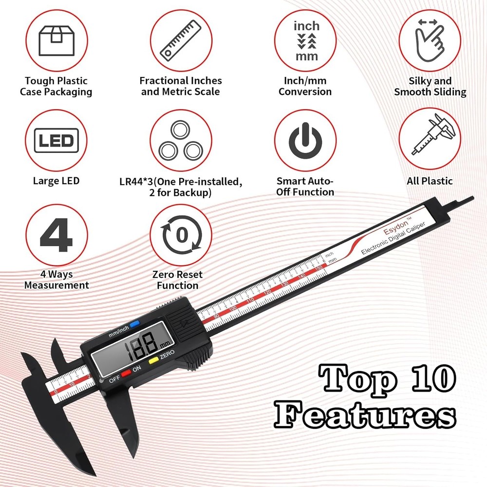 Versatile 6 Inch Measuring Tool - Digital Caliper with Smart Auto-Off Feature