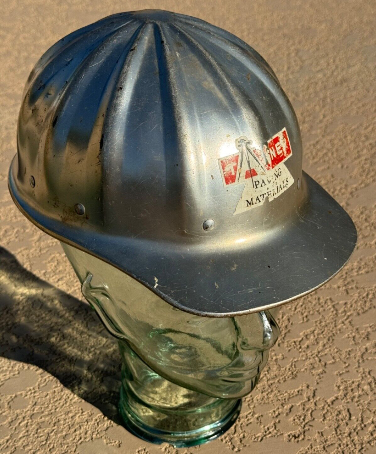 VINTAGE SUPERLITE BY FIBRE METAL ALUMINUM HARD HAT TANNER PAVING & MATERIALS