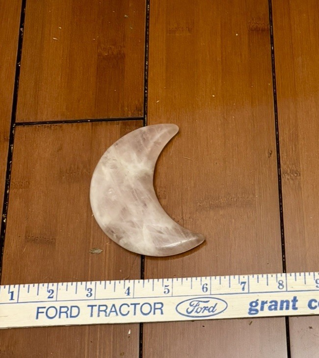Rose Quartz Palm Stone or Display - Polished - Crescent Moon - 130 Grams