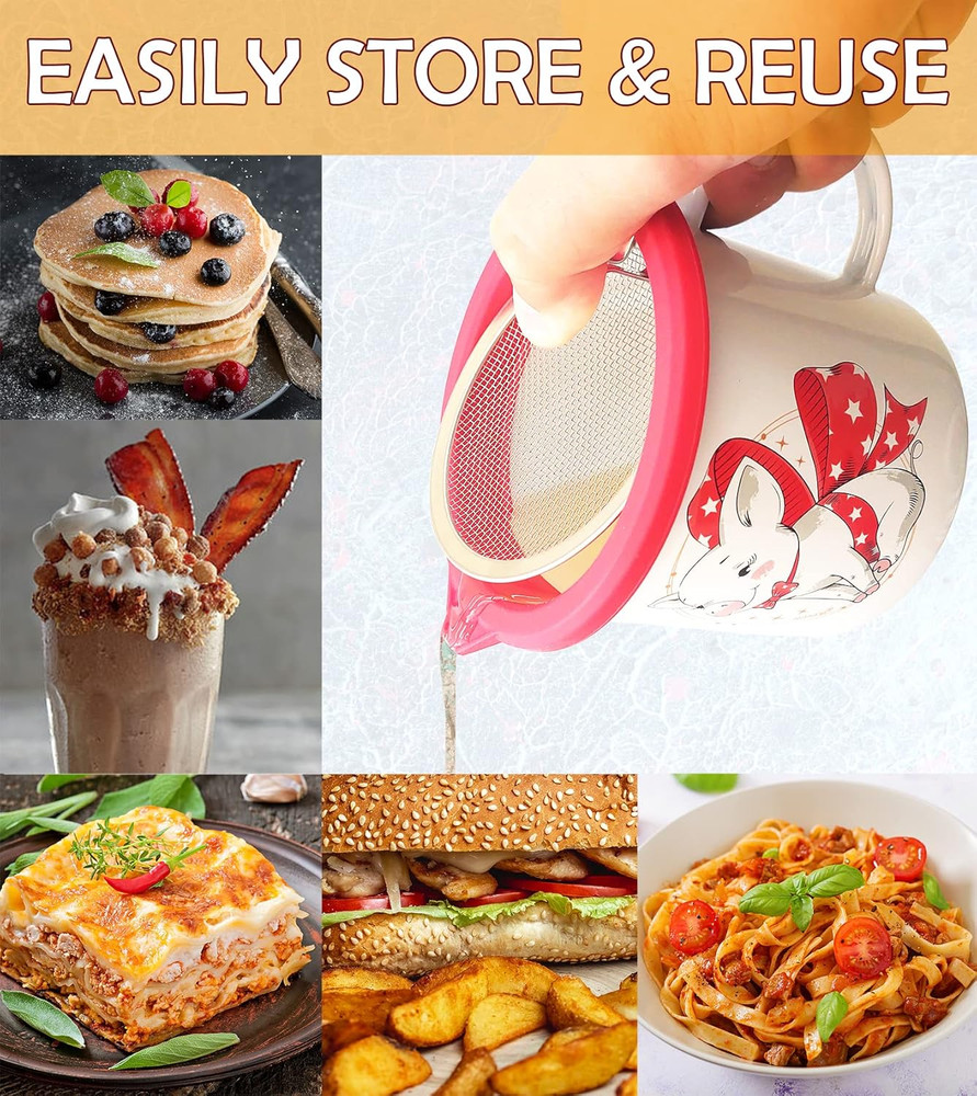 Bacon Grease Container with Strainer, 650 Ml | 22 Oz. Removable Silicone Ring Pr