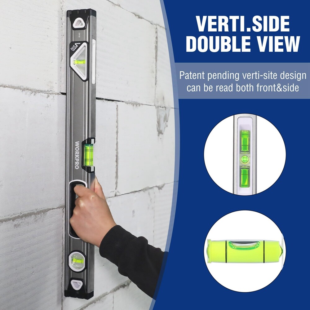WORKPRO 24" Spirit Level Bubble Level w/3 Bubbles Double View Vertical Site Tool