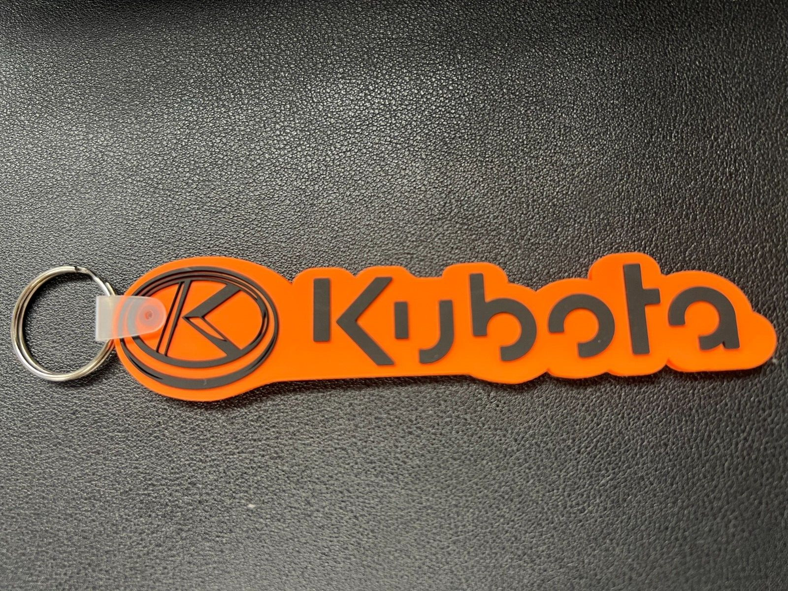 New Kubota Orange Rubber Key Chain Key Tag with Metal Ring 6in.