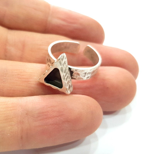 Hammered Triangle Blank Ring Setting Base Bezel Cabochon Antique Silver Brass