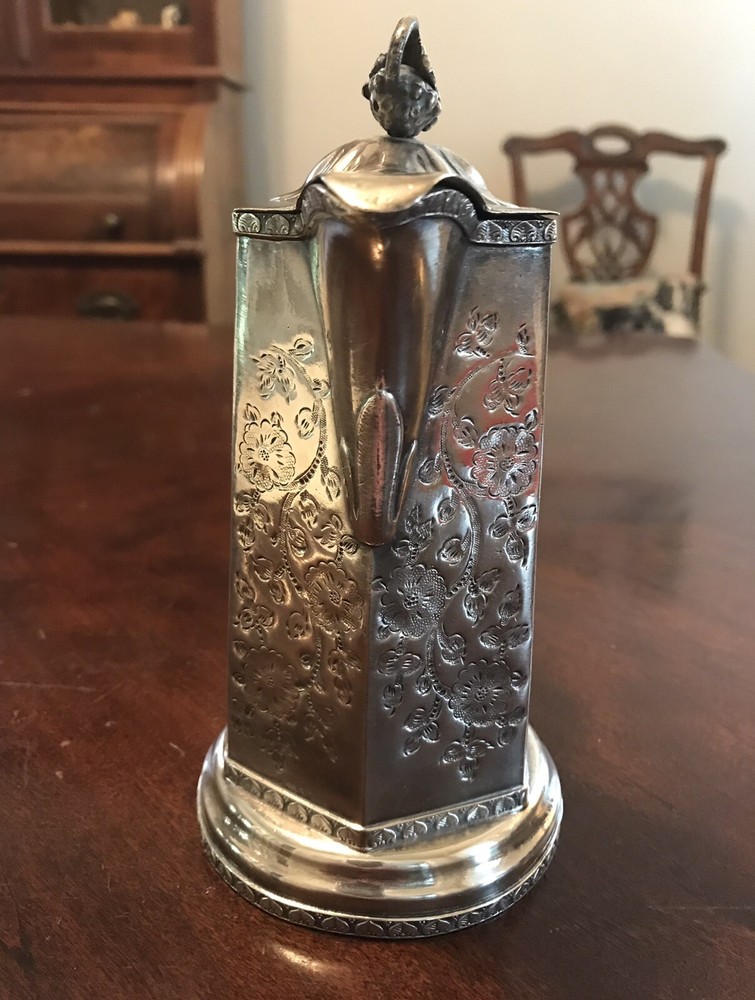Antique Victorian Silver Plate Syrup Pitcher Engraved