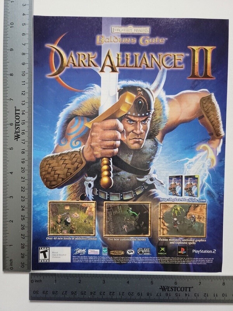 Bauldars Gate Dark Alliance Ii 2 Original Print Ad / Poster Game Gift Art