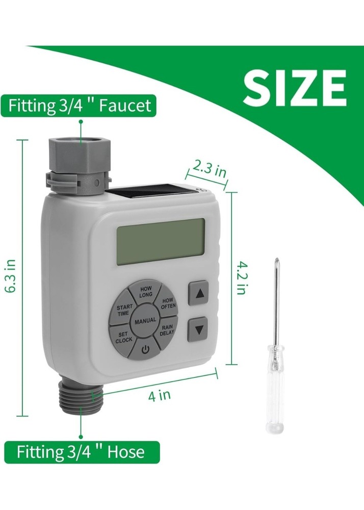 Sprinkler Timer, Programmable Irrigation Water Timer for Garden Hose, Solar/Batt