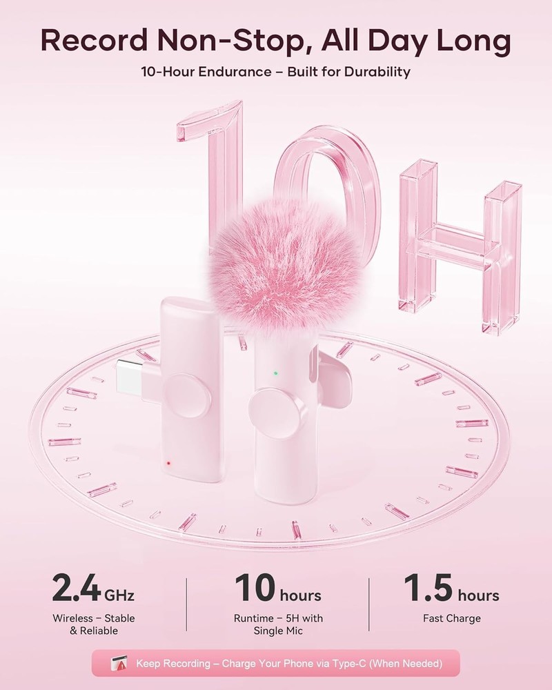 Wireless Microphone for iPhone iPad and Android Phone, 2 Pack Wireless Lavalier