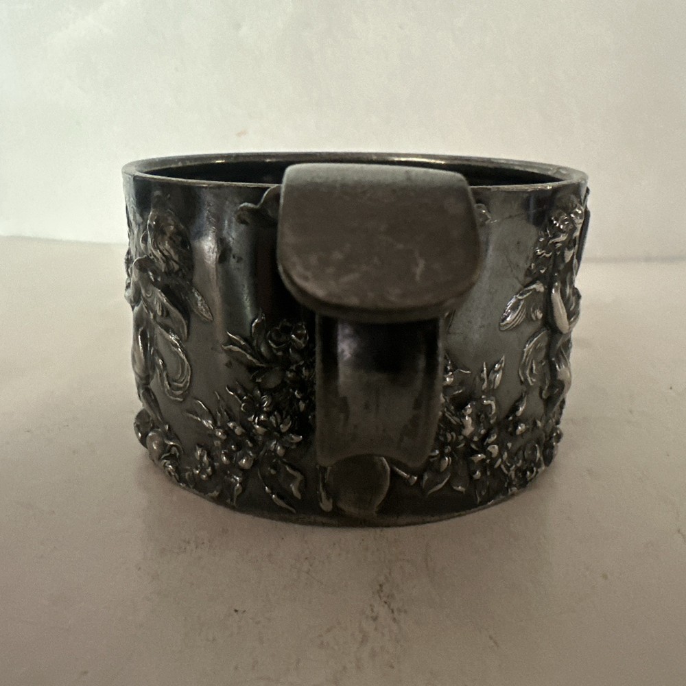 VTG Reed & Barton Silverplate Cup Mug Ornate Repoussé 1971 Gilt Floral Cherub