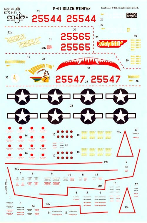 EagleCals Decals 1/72 NORTHROP P-61A BLACK WIDOW