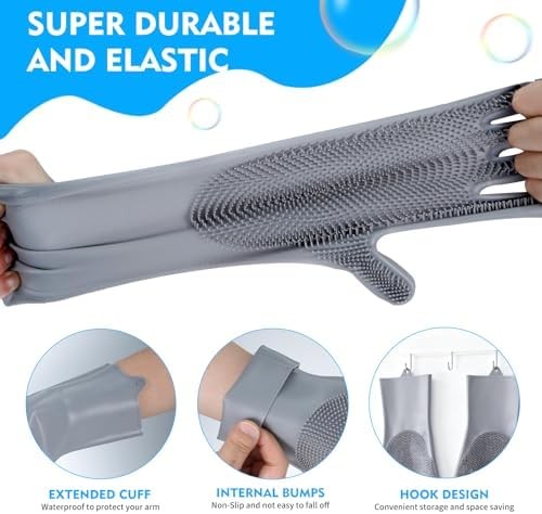 Silicone cleaning gloves with scrubber bristles