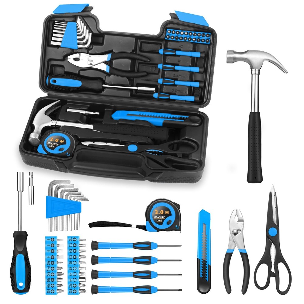 HANGYING 39 Piece Basic Home Tool Set Household kit for 39-Piece, Blue