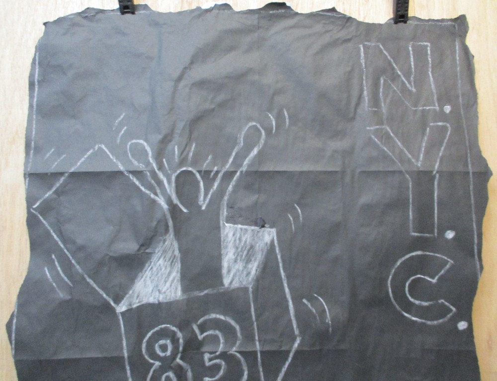 SUBWAY DRAWING chalk on black paper NYC 83 boxhead dog Graffiti - KEITH HARING