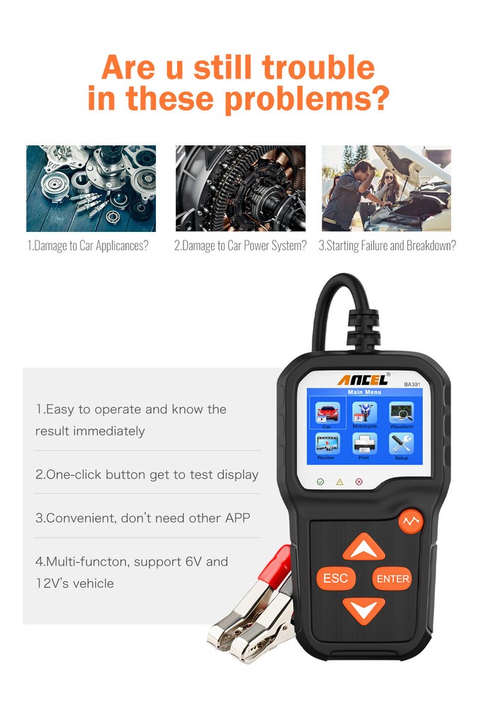 Auto 6V/12V Car Battery Tester Analyzer 100-2000 CCA Cranking Charging System