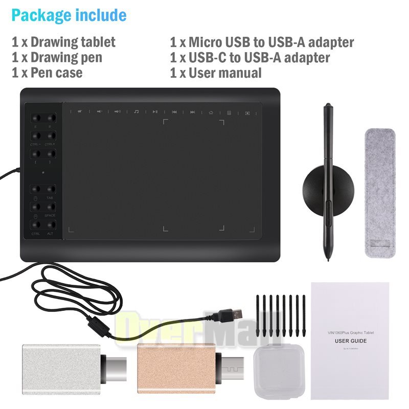VIN1060 Plus Graphic Drawing Tablets Digital Pen Tablet for Mac, Windows Android