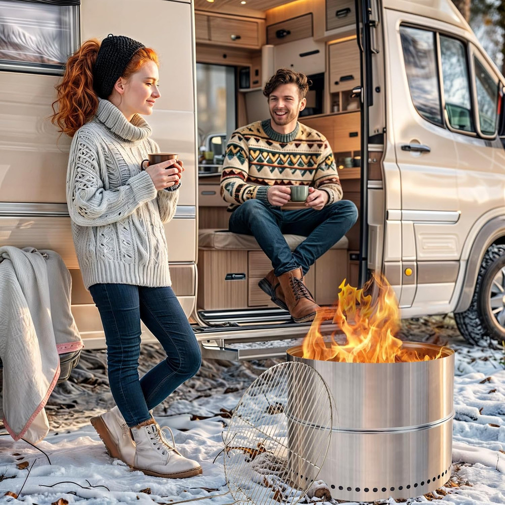 Compact 19.8" Smokeless Fire Pit & Grill - Perfect for Camping & Backyard Fun
