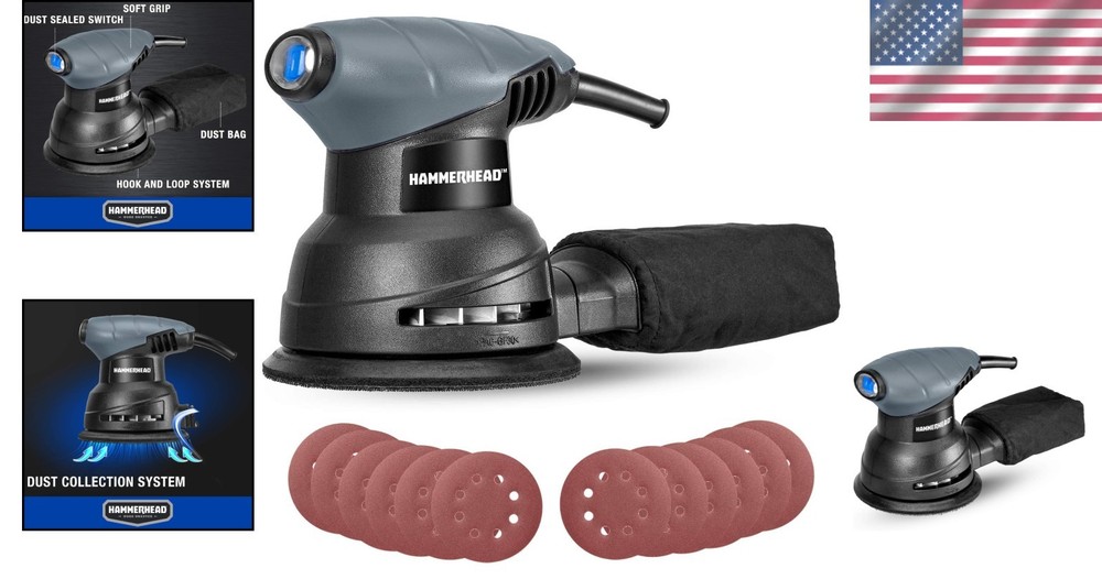 2.0 Amp 5-Inch Random Orbit Sander with 12 Sanding Papers - Precision Power