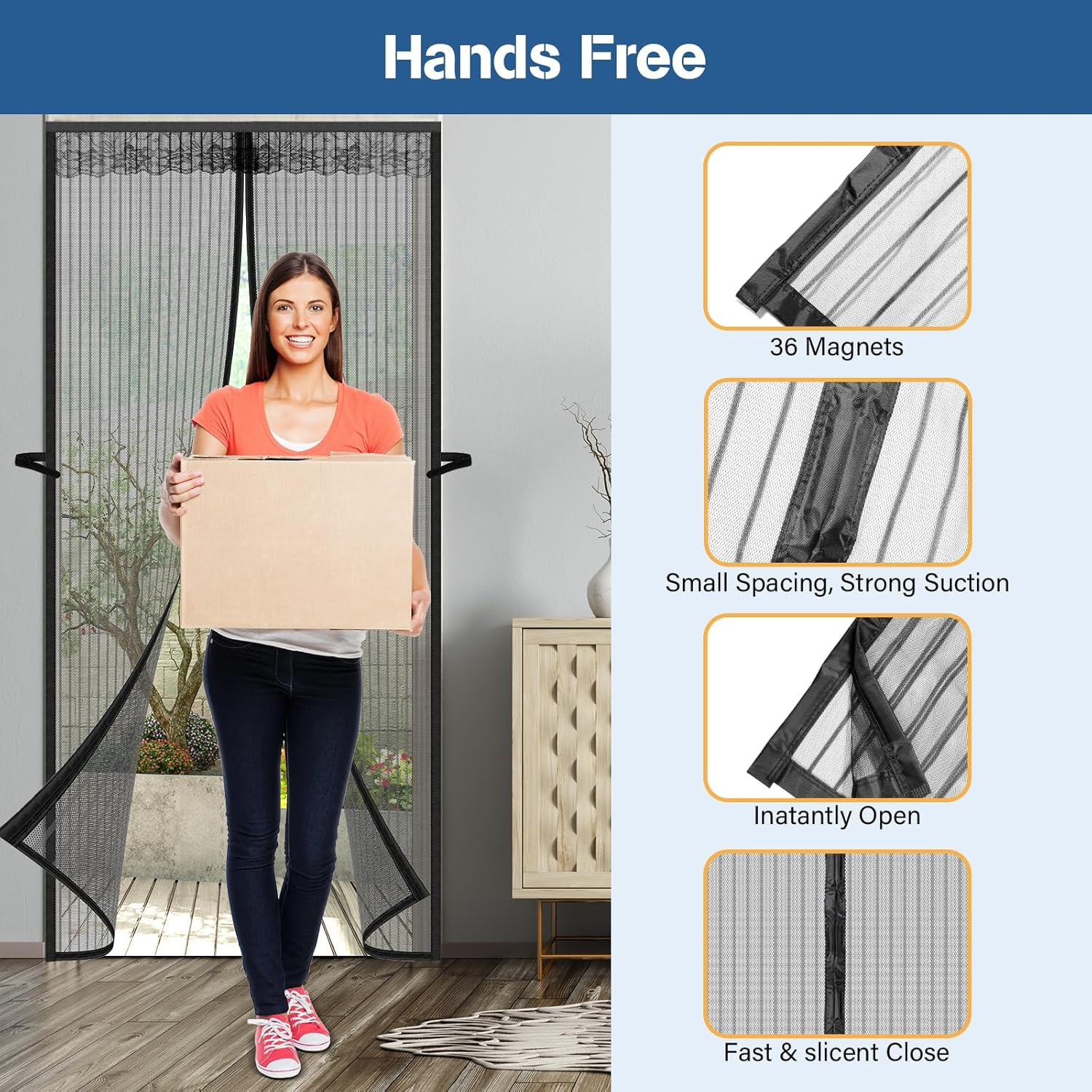 Heavy Duty Magnetic Screen Door - Fits Door Size 38X82Inch, Self-Closing, Easy I