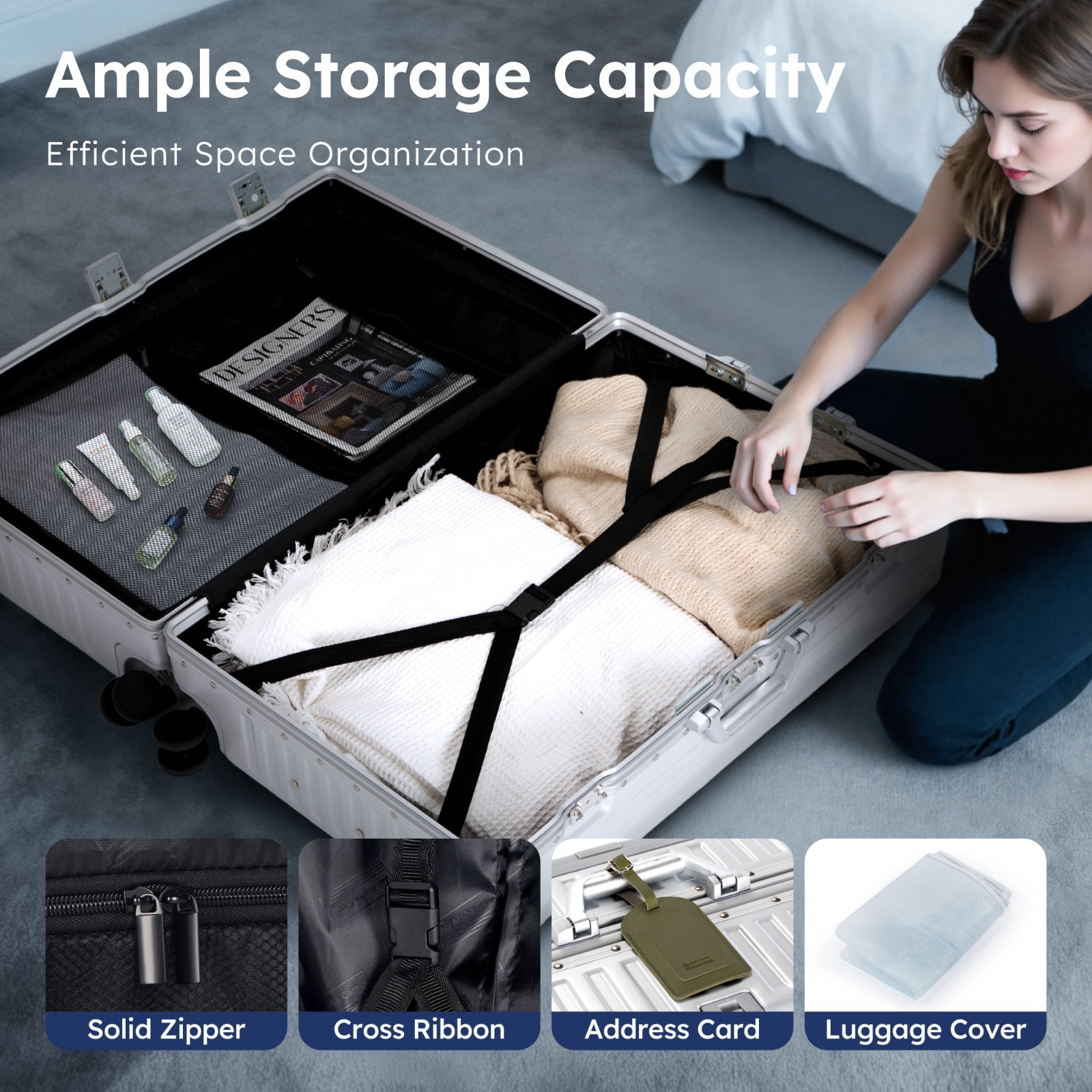 Luggage Aluminum Frame Liggage Hard Shell Travel Suitcase w/ USB Port TSA Lock