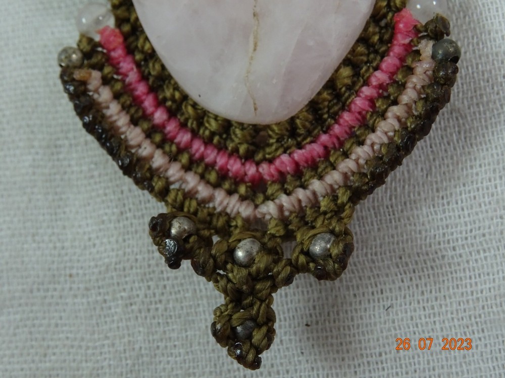 Artisan Oval Pink Topaz Stone Macrame Setting Statement Necklace 27' adjustable
