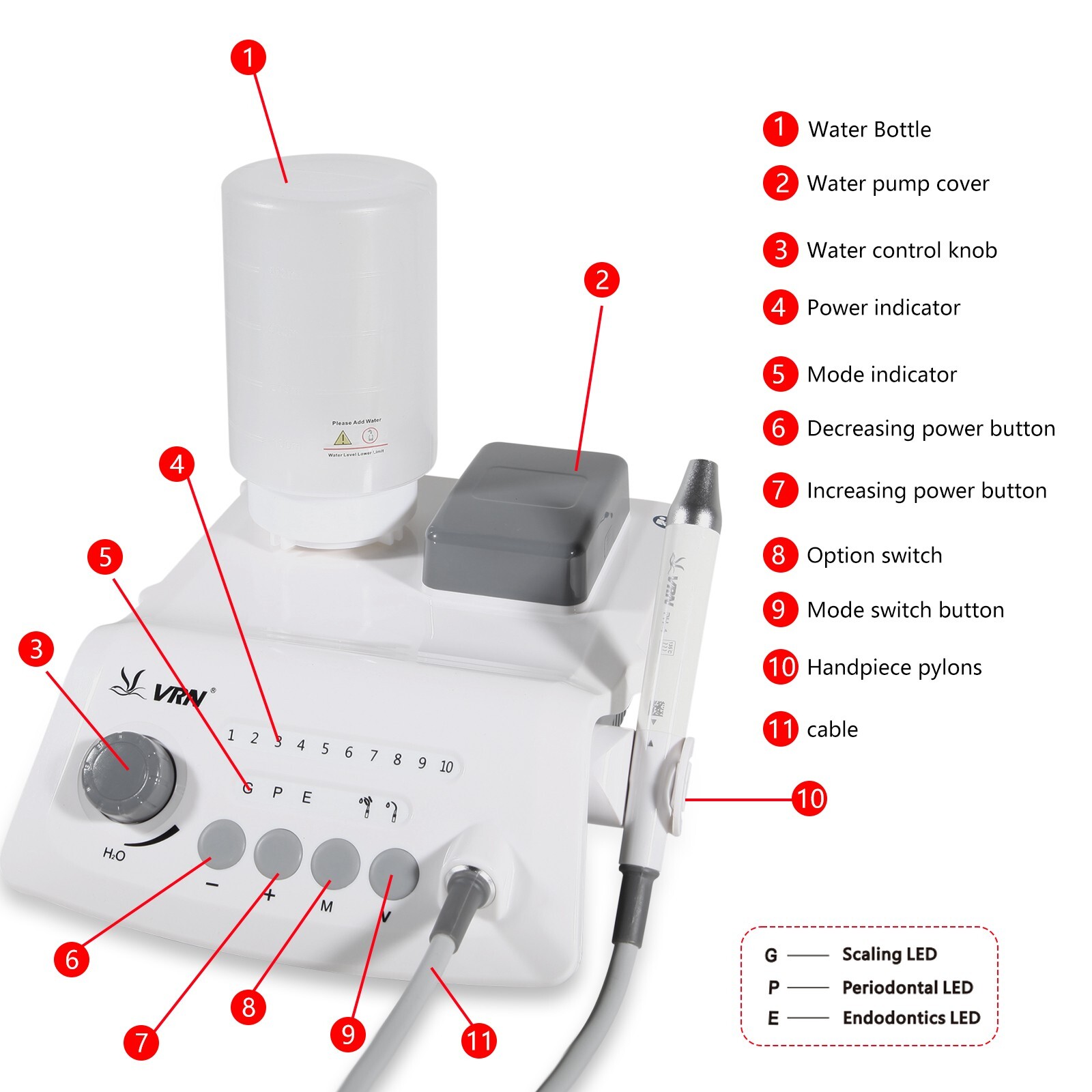 LED Dental Ultrasonic Piezo Scaler Handpiece Bottles Fit EMS Cavitron Woodpecker