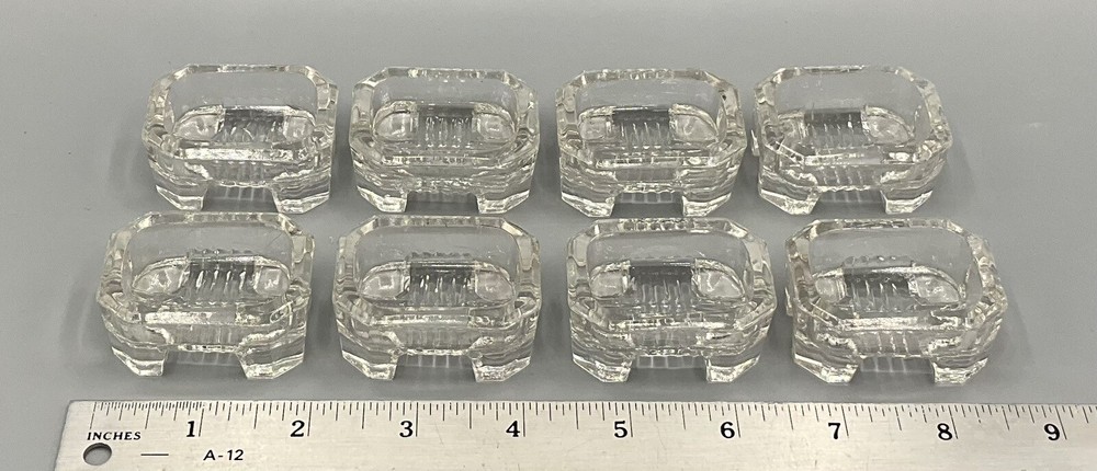 8 Vtg Cut Manganese Glass Rectangular Footed Clear Salt Dips/Cellars Crystal Set