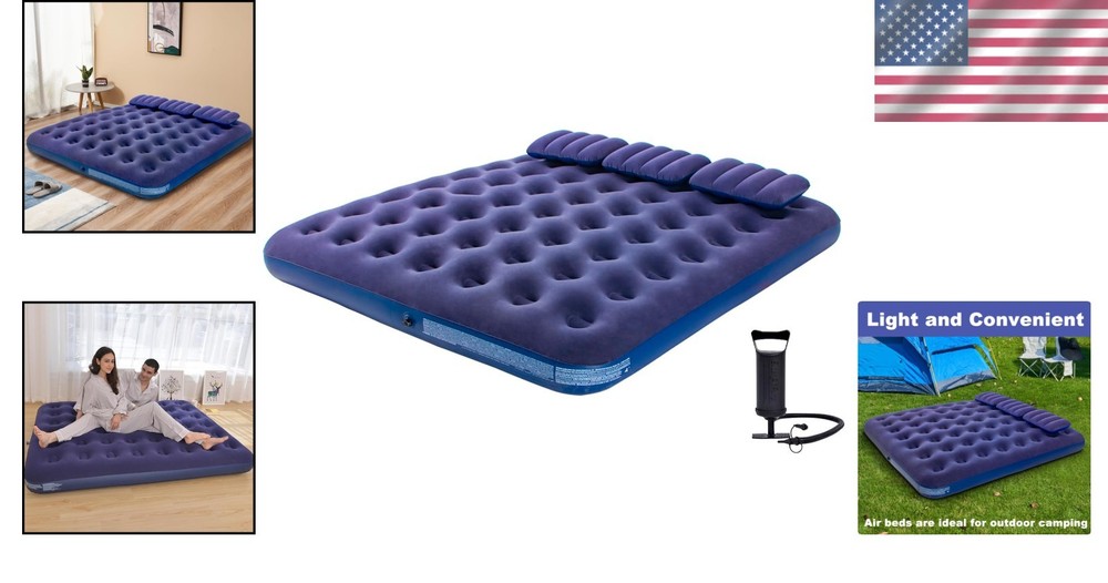 Comfortable King Size Air Mattress - Inflatable, Includes Hand Pump & Pillows