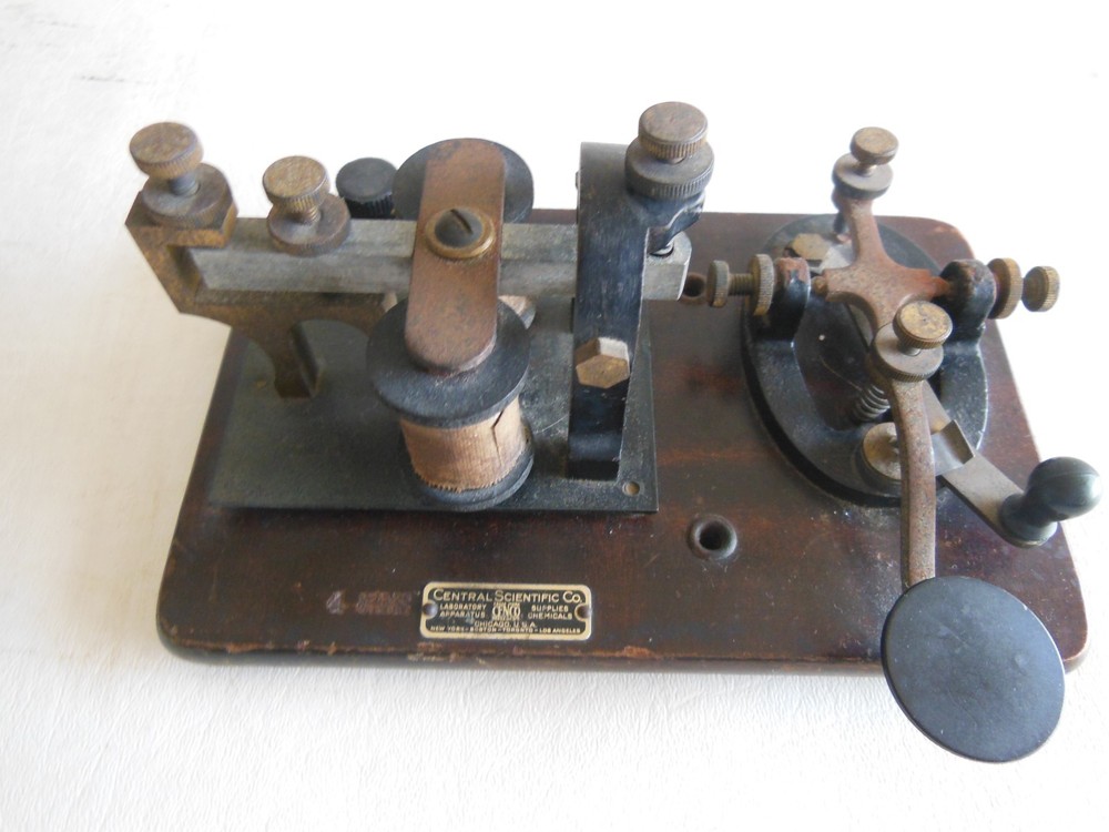 Antique Brass Telegraph Key & Sounder Set on Wood Base | Morse Code Railroad Ste