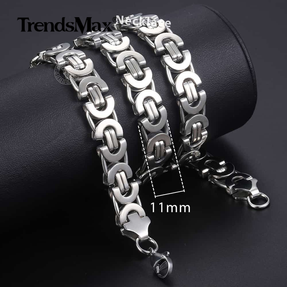 11mm Men's Silver Flat Byzantine Chain Necklace 316L Stainless Steel 18-36" Xmas