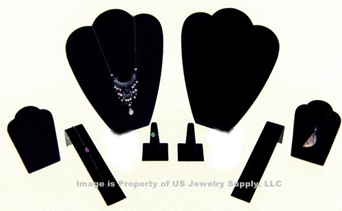 8 Piece Black Velvet Jewelry Display Set for Presentation or Photography BV3