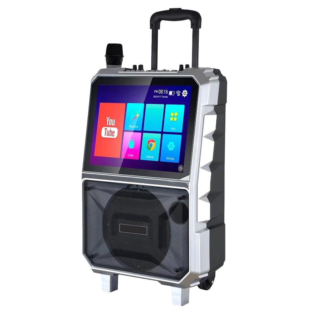 8" Karaoke Machine Bluetooth Speaker Lyrics Display Screen Wireless Mic DJ USB